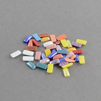 Pearlized Plated Opaque Glass Cabochons, Rectangle, Mixed Color, 10x5x2.5mm