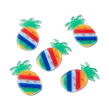 Acrylic Cabochons Suitable for Hair Pins, Hair Accessories and Clothing for Decoration, Ananas, Colorful, 34.5x20x2mm