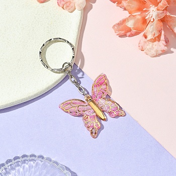 Acrylic Keychain, with Iron Findings, Butterfly, Orchid, 7.3cm