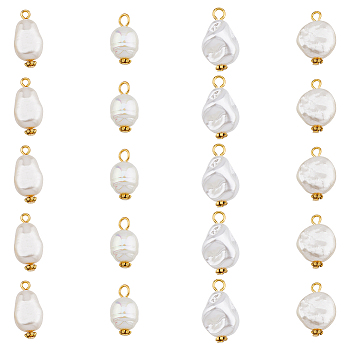 80Pcs 4 Styles ABS Plastic Imitation Pearl Pendants, with Iron and Alloy Findings, Oval & Teardrop & Flat Round, Creamy White, 17.5~23.5x10.5~14.5x5~10mm, Hole: 1.8~3mm, 20pcs/style