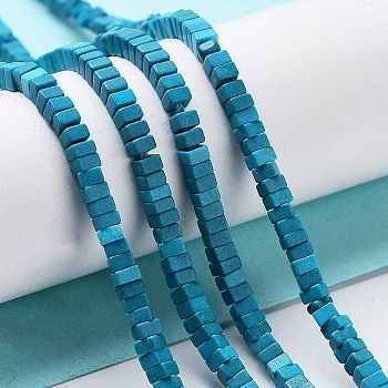 Natural Agate Beads Strands, Dyed, Square, Steel Blue, 2.5x2.5x1.5mm, Hole: 1mm, about 236pcs/strand, 15.08''(38.3cm)
