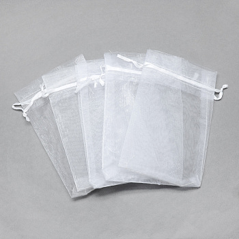 Organza Bags,  Rectangle, White, 16x11cm