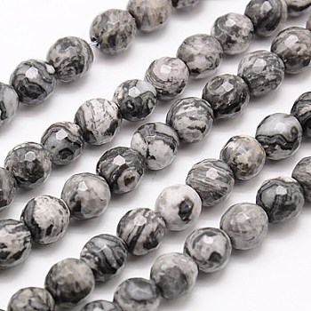 Natural Map Stone/Picasso Stone/Picasso Jasper Beads Strands, Faceted, Round, 8mm, Hole: 1mm, about 46pcs/strand, 15.75 inch