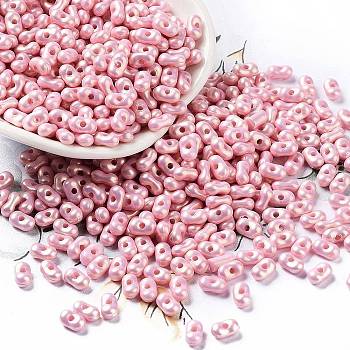Spray Painted Opaque Acrylic Beads, Peanut, Pink, 6.5x4x3mm, Hole: 1.2mm, about 10000pcs/500g