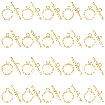 20 Sets Eco-friendly Brass Toggle Clasps, Cadmium Free & Lead Free, Long-Lasting Plated, Ring, Real 24K Gold Plated, Ring: 15x11.5x1mm, Bar: 5x20x2mm, Hole: 2mm