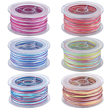 6 Rolls 6 Colors Segment Dyed Polyester Thread, Braided Cord, Mixed Color, 0.8mm, about 10.93 yards(10m)/roll, 1 roll/color