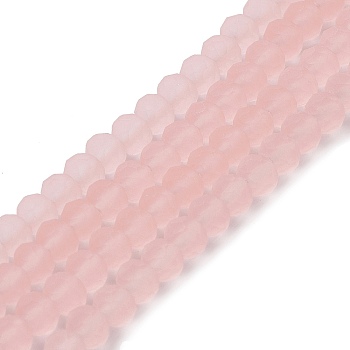 Transparent Glass Beads Strands, Faceted, Frosted, Rondelle, Pink, 10mm, Hole: 1mm