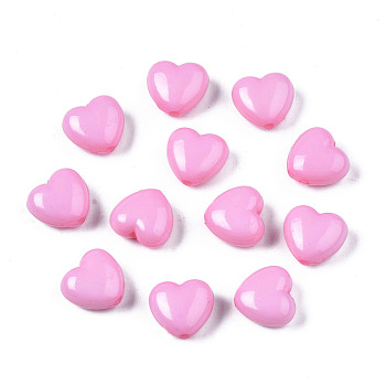 Pearl Pink Heart Acrylic Beads, Great for Mother's Day Gifts Making, Size: about 10mm long, 11mm wide, 6mm thick, hole: 2mm