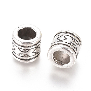 Tibetan Style Alloy Beads, Large Hole Beads, Column, Antique Silver, 10.5x10mm, Hole: 6.5mm