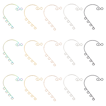 30Pcs 5 Colors 316 Stainless Steel Ear Cuff Findings, Climber Wrap Around Non Piercing Earring Findings with 6 Horizontal Loops, Mixed Color, 59x46x0.5mm, Hole: 4mm, 6Pcs/colors