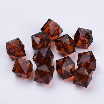 Transparent Acrylic Beads, Faceted, Cube, Coconut Brown, 6x6x4mm, Hole: 1.1mm, about 420pcs/50g