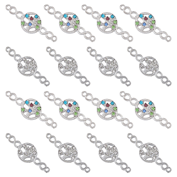 40Pcs 2 Colors Alloy Connector Charms, Tree of Life Links with Infinity, Platinum, with Rhinestone, Nickel Free, Mixed Color, 31.5x10.5x3mm, Hole: 1.5mm, 20pcs/color
