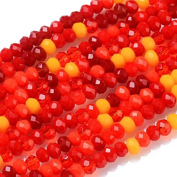 Glass Beads Strands, Faceted, Rondelle, Red, 2~3.2x1.8~2.6mm, Hole: 0.8mm, about 185~186pcs/Strand, 15.55~15.75 inch(39.5~40cm)