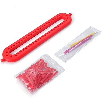 Rectangle Plastic Knitting Looms, with Crochet Hook and Needle, DIY Scarf Hats Shawl Making Tools, Red, 25.5x5.2x3.4cm