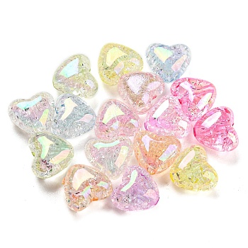 UV Plating Transparent Crackle Acrylic Beads, Iridescent Heart, Mixed Color, 9.5x11x7mm, Hole: 1.8mm