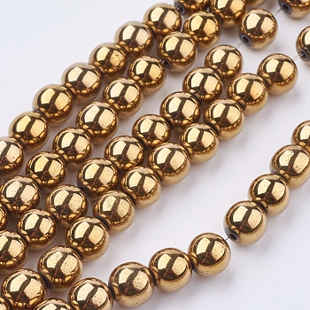 Non-Magnetic Synthetic Hematite Beads Strands, Color Plated, Grade A, Round, Goldenrod, 8mm, Hole: 1mm