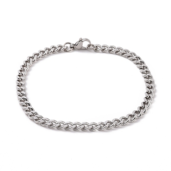 304 Stainless Steel Curb Chain Bracelet for Men Women, Stainless Steel Color, 8-5/8 inch(21.9cm)