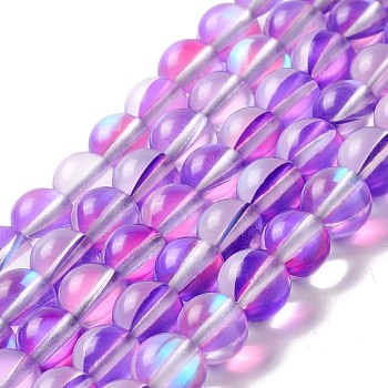 Synthetic Moonstone Beads Strands, Round, Blue Violet, 8mm, Hole: 1mm, about 48pcs/strand, 14.57''~15.35''(37~39cm)