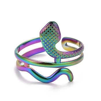 Rainbow Color Ion Plating(IP) 304 Stainless Steel Snake Chunky Open Cuff Ring for Women, US Size 6 3/4(17.1mm)