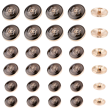 30Pcs 3 Style 1-Hole Alloy Enamel Shank Buttons, Flat Round with Lion & Crown, Black, 15~25x8~10mm, Hole: 2mm, 10pcs/style