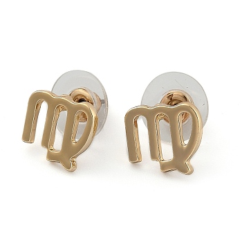 12 Constellation/Zodiac Sign Alloy Stud Earrings, with Ear Nuts, Golden, Virgo, 10.6x11.6x1.5mm, Pin: 0.6mm