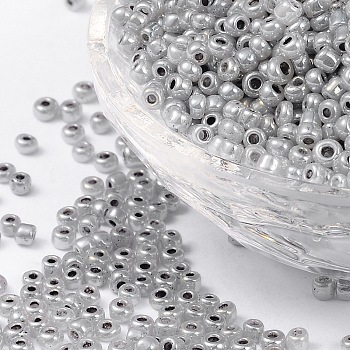 8/0 Glass Seed Beads, Ceylon, Round, Round Hole, Dark Gray, 8/0, 3mm, Hole: 1mm, about 1111pcs/50g, 50g/bag, 18bags/2pounds