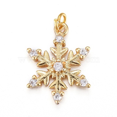 Real 18K Gold Plated Clear Snowflake Brass+Cubic Zirconia Pendants