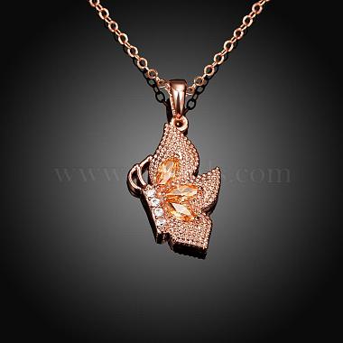 Rose Gold Plated Brass Cubic Zirconia Butterfly Pendant Necklaces for Women(NJEW-BB00522-02)-2