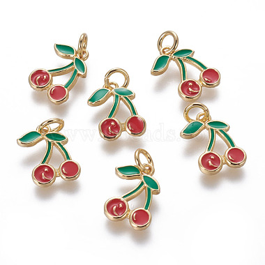 Golden Colorful Cherry Brass+Enamel Charms