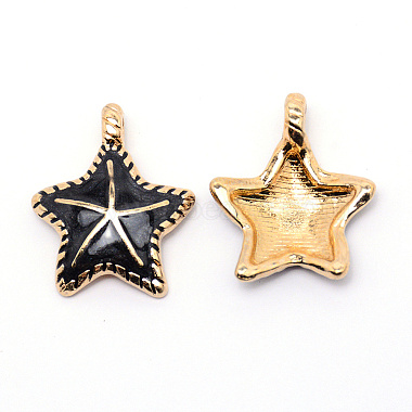 Light Gold Black Starfish Alloy+Enamel Pendants