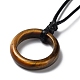 Natural Tiger Eye Ring Pendant Necklace with Waxed Cords(NJEW-R262-01A-07)-3
