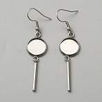 314 Stainless Steel Earring Hooks, Cabochon Settings, Flat Round, Stainless Steel Color, 60mm, Pin: 0.7mm, Tray: 12mm(STAS-WH0046-01B)