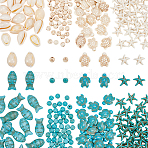 DIY Synthetic Turquoise & Natural Cowrie Shell Beads Jewelry Making Findings Kits, Mixed Color, 6~23x6~14x4.5~11mm, Hole: 1~1.5mm(DIY-NB0012-57)
