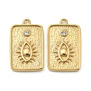 304 Stainless Steel Pendants, with Crystal Rhinestone, Rectangle with Evil Eye Charm, Real 14K Gold Plated, 23x14x2.5mm, Hole: 1.6mm(STAS-L022-155G)