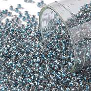 TOHO Round Seed Beads, Japanese Seed Beads, (288) Inside Color Crystal/Metallic Blue Lined, 11/0, 2.2mm, Hole: 0.8mm, about 5555pcs/50g(SEED-XTR11-0288)