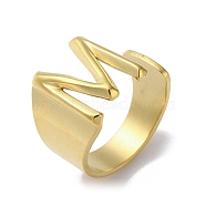 Real 18K Gold Plated 304 Stainless Steel Initial Letter Open Cuff Ring, Letter M, US Size 7 1/2(17.7mm)(RJEW-H215-09G-01)