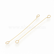 Brass Links connectors, Double Sided Eye Pins, Nickel Free, Real 18K Gold Plated, 35x0.1mm, Hole: 1mm(X-KK-S345-077)