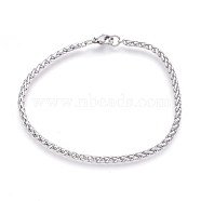 304 Stainless Steel Wheat Chain Bracelets, with Lobster Claw Clasps, Stainless Steel Color, 7-7/8 inch(20cm), 3mm(BJEW-P235-14P)