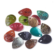 Spray Painted Natural Akoya Shell Charms, Mother of Pearl Shell Pendants, teardrop, Mixed Color, 9~10x12~13x1mm, Hole: 1mm(SHEL-T007-65)