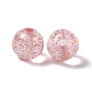 Transparent Acrylic Beads, with Glitter Powder, Round, Pink, 15x14mm, Hole: 3.5mm(OACR-C009-10B)
