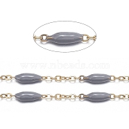 Handmade Enamel Beaded Chains, with Stainless Steel Curb Chains and Spool, Soldered, Long-Lasting Plated, Golden, Gray, 1.5x1x0.1mm, about 32.8 Feet(10m)/roll(CHS-I007-06G-03)