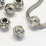 Alloy European Beads, Large Hole Rondelle Beads, with Constellation/Zodiac Sign, Antique Silver, Taurus, 10.5x9mm, Hole: 4.5mm(PALLOY-S082-02)