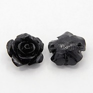 Synthetic Coral 3D Flower Rose Beads, Dyed, Black, 14x8mm, Hole: 1~1.4mm(CORA-A005-14mm-01)