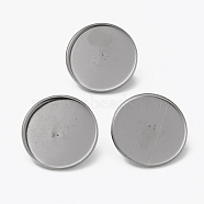 304 Stainless Steel Brooch Cabochon Settings, Flat Round, Stainless Steel Color, Tray: 25mm, 26.5x7mm, Pin: 0.6mm(STAS-L253-010A-P)