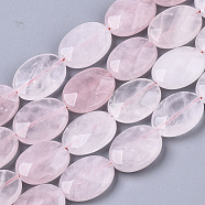 Natural Rose Quartz Beads Strands, Oval, Faceted, 16x12x5~6mm, Hole: 0.7~1mm, about 24~25pcs/strand, 14.80 inch~15.51 inch(37.6~39.4cm)(G-N0325-09B-01)