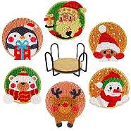 DIY Christmas Theme Diamond Painting Coaster Kits, Including Acrylic Cup Mat, Cork Mat, Iron Coaster Stand, Resin Rhinestones, Pen, Tray Plate and Glue Clay, Colorful, 100mm, 6pcs/set(XMAS-PW0001-160A)