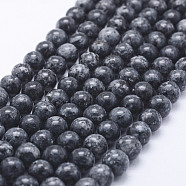 Natural Larvikite Beads Strands, Dyed, Round, Black, 8~8.5mm, Hole: 1mm, about 47~49pcs/strand, 14.5 inch~14.9 inch(37~38cm)(G-E443-A08)