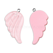 Translucent Resin Pendants, Wing Charms, with Platinum Plated Iron Loops and Glitter Powder, Pink, 41x30x4mm, Hole: 2mm(RESI-N033-01-B03A)
