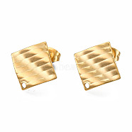 304 Stainless Steel Stud Earring Findings, with Ear Nuts/Earring Backs, Rhombus, Golden, 16x16.5mm, Hole: 1.4mm, Pin: 0.5mm(STAS-S080-059G-NR)