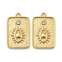 304 Stainless Steel Pendants, with Crystal Rhinestone, Rectangle with Evil Eye Charm, Real 14K Gold Plated, 23x14x2.5mm, Hole: 1.6mm(STAS-L022-155G)